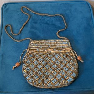 Light Blue Beaded Shoulder Bag